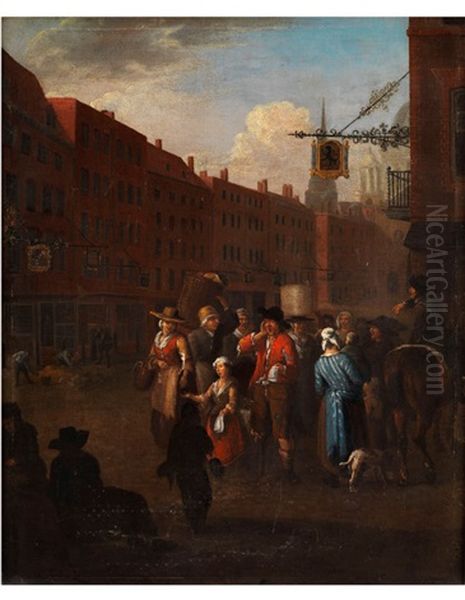 Londoner Strassenszene Mit Einem Losverkaufer Oil Painting by Pieter Angillis