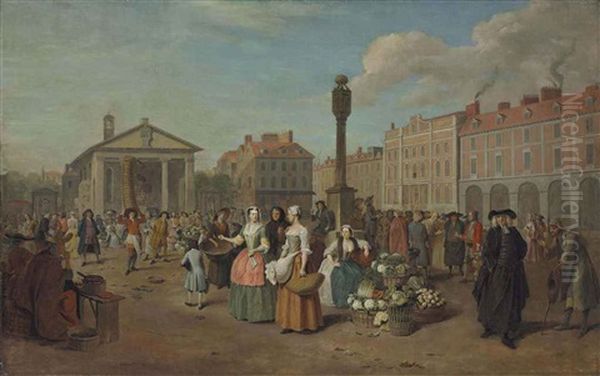 A View Of Covent Garden, London, On Market Day Oil Painting by Pieter Angillis