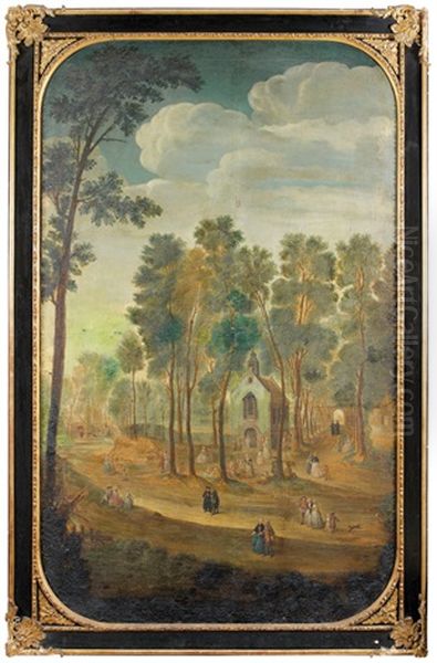 Divertissements De Villageois Devant Une Eglise Dans La Foret Oil Painting by Pieter Angillis