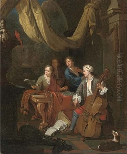 A Musical Gathering In An Elegant Interior Oil Painting by Pieter Angillis