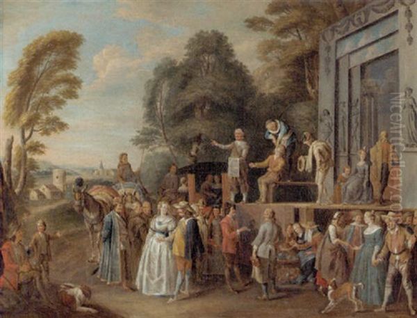 The Charlatans: An Outdoor Theater With A Quack Doctor And An Audience Of Gentry, Monks And Townsfolk Oil Painting by Pieter Angillis