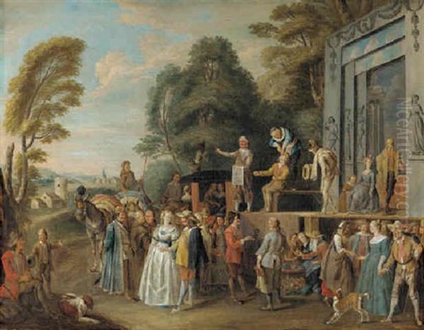 The Charlatans: An Outdoor Theater With A Quack Doctor And An Audience Of Gentry, Monks And Townfolk Oil Painting by Pieter Angillis