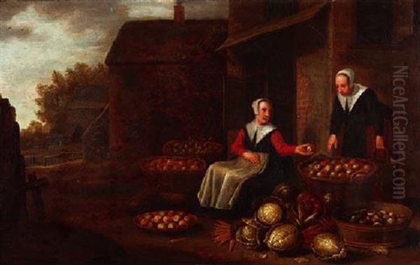 Marktfrauen Mit Obst Und Gemuse Oil Painting by Pieter Angillis