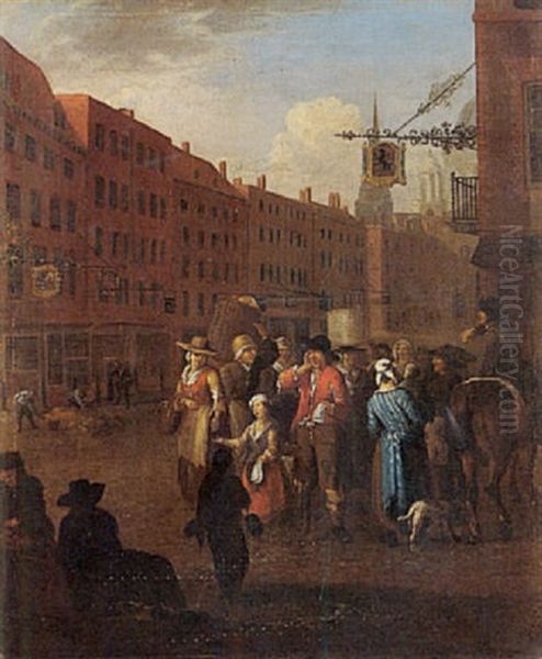 Fleet Street Mit Marktschreier Und Anderen Figuren Oil Painting by Pieter Angillis