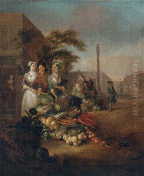 Vegetable Sellers In A Market Square Oil Painting by Pieter Angillis