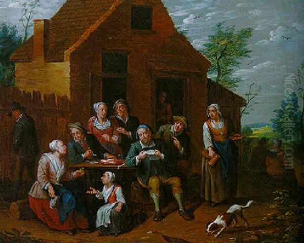 La Collation Devant L'auberge Oil Painting by Pieter Angillis