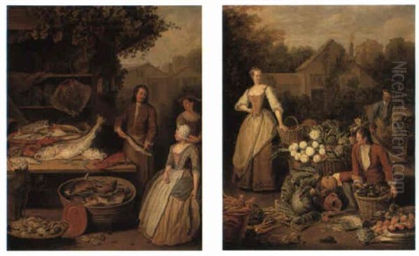 Fishmonger Displaying Pike To A Maid Oil Painting by Pieter Angillis