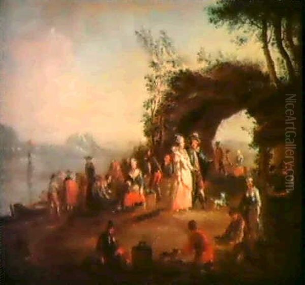 Fisch- Und Gemusemarkt Am Ufereines Flusses Oil Painting by Pieter Angillis