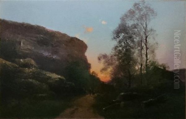 Landscape In Sunset Oil Painting by Gaston Anglade