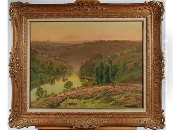 Paysage Aux Bruyeres Avec Moutons Pres De La Riviere Dans La Creuse Oil Painting by Gaston Anglade