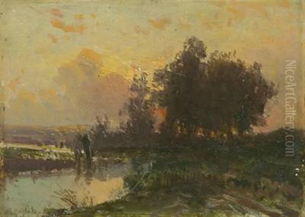 Flussauen Im Abendrot Oil Painting by Gaston Anglade