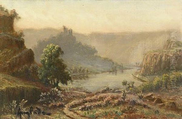 Flusslandschaft Mit Burghugel An Einem Dunstigen Morgen Oil Painting by Gaston Anglade