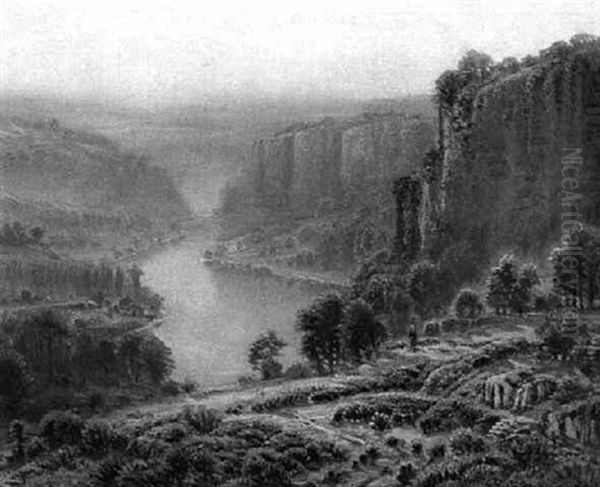 A Valley Gorge In The Dordogne Oil Painting by Gaston Anglade