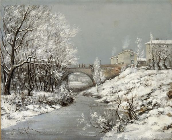 Winterliche Landschaft Mit Brucke Oil Painting by Jean Paul Anglade