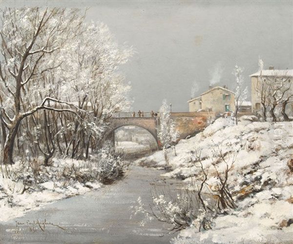 Winterliche Landschaft Mit Brucke Oil Painting by Jean Paul Anglade