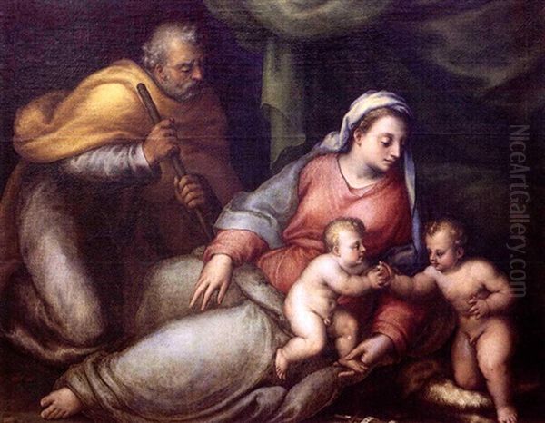 The Holy Family Oil Painting by Battista Angolo del Moro