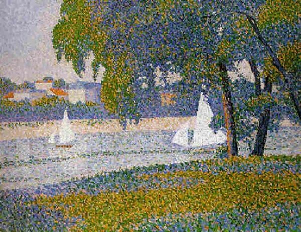 La Seine A Courbevoie: La Grande Jatte Oil Painting by Charles Angrand