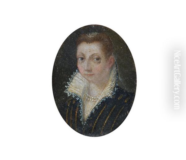 Portrait Of A Lady, In Black Costume, With A White Lace-trimmed Collar And A Pearl Necklace Oil Painting by Sofonisba Anguissola