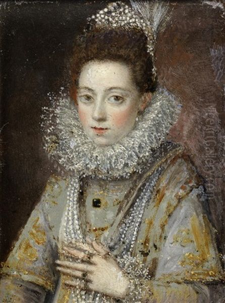 Portrait Of A Lady, Half-length, In An Embroidered Dress And Pearls Oil Painting by Sofonisba Anguissola