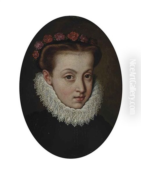 Portrait Of A Lady, Bust-length, In A White Ruff, With Flowers In Her Hair Oil Painting by Sofonisba Anguissola