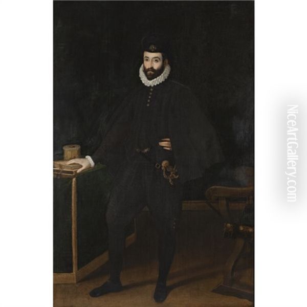 Portrait Of Francesco I De Medici, Grand Duke Of Tuscany, Standing Beside A Table Oil Painting by Sofonisba Anguissola