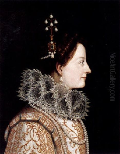 Portrait Of A Lady, Head And Shoulders, In Profile With An Elaborate Lace Ruff Collar Oil Painting by Sofonisba Anguissola