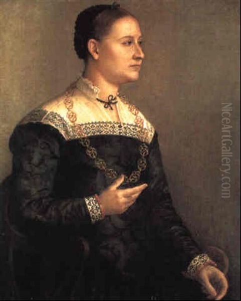 Portrait Of A Lady Wearing An Embroidered Black Dress And A Gold Chain Oil Painting by Sofonisba Anguissola