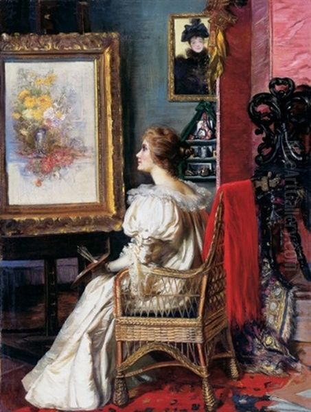 The Lady Painter's Studio Oil Painting by Erzsebet (Elizabeth) Angyalffy