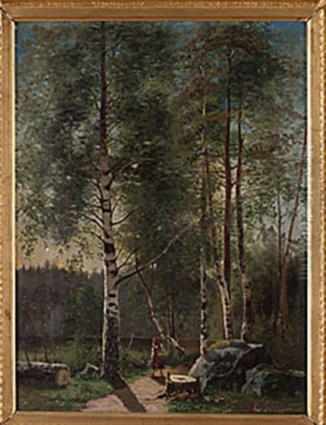 Flicka I Sommargronska Oil Painting by Edouard Alexandre Alexis Ankarcrona