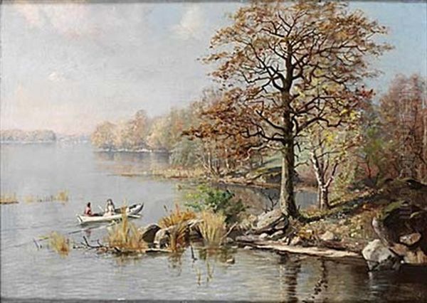 Insjolandskap Med Flickor I Bat Oil Painting by Edouard Alexandre Alexis Ankarcrona