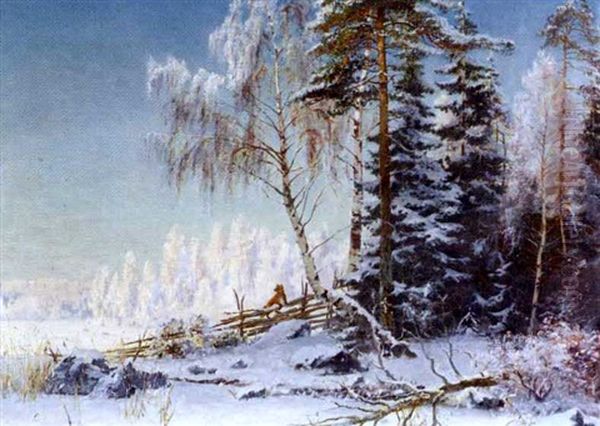 Kettu Talvella (fox In Winter Time) Oil Painting by Edouard Alexandre Alexis Ankarcrona