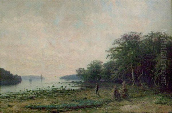 Havsvik Med Batar, I Forgrunden Fiskare, Sen Eftermiddag Oil Painting by Edouard Alexandre Alexis Ankarcrona