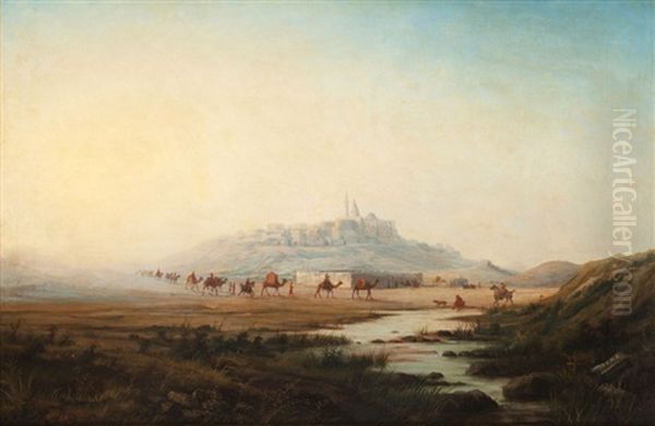 La Caravane Au Pied De La Citadelle Oil Painting by Henrik August Ankarcrona