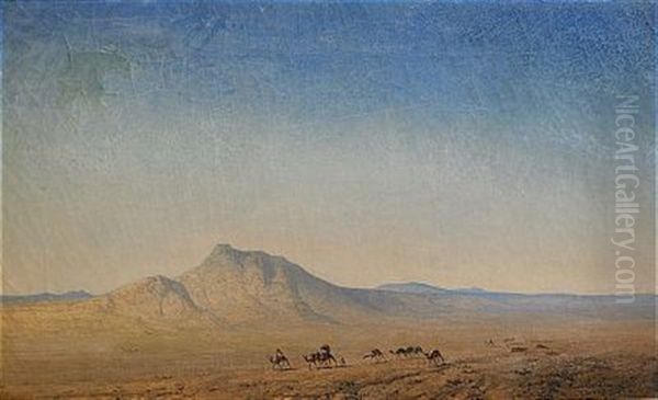 Okenlandskap Med Kamelkaravan Oil Painting by Henrik August Ankarcrona