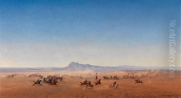 Reitergefecht Zwischen Arabern Und Franzosischer Kolonial-kavallerie (chasseurs D'afrique) Oil Painting by Henrik August Ankarcrona