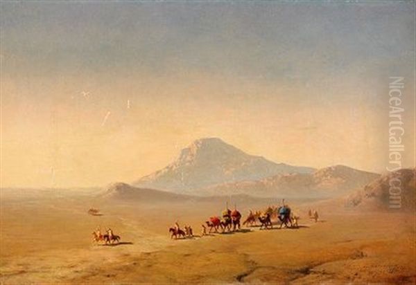 Okenlandskap Med Kamelkaravan Oil Painting by Henrik August Ankarcrona