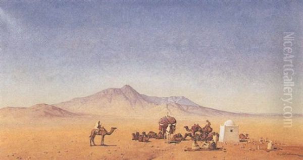 The Halt In The Desert Oil Painting by Henrik August Ankarcrona