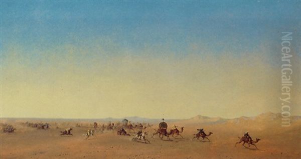 A Desert Battle Oil Painting by Henrik August Ankarcrona