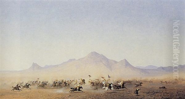 Scontro Di Cavalleria Francese E Araba Oil Painting by Henrik August Ankarcrona