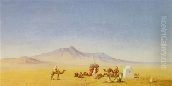 A Halt In The Desert Oil Painting by Henrik August Ankarcrona