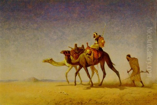 Two Arab Scouts Crossing The Desert Oil Painting by Henrik August Ankarcrona