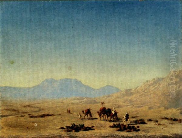 Arab Caravan In The Desert Oil Painting by Henrik August Ankarcrona