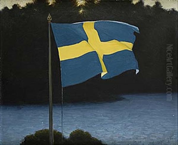 Sveriges Flagga Oil Painting by Stan Gustaf Herman Ankarcrona