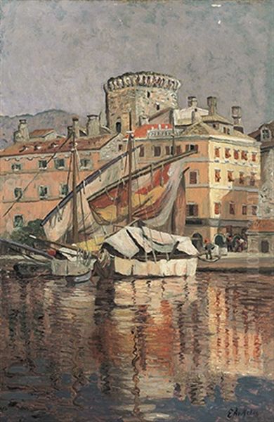 Blick Auf Spalato An Der Dalmatinischen Adriakuste An Einem Prachtvollen Sommertag Oil Painting by Eugen Ankelen