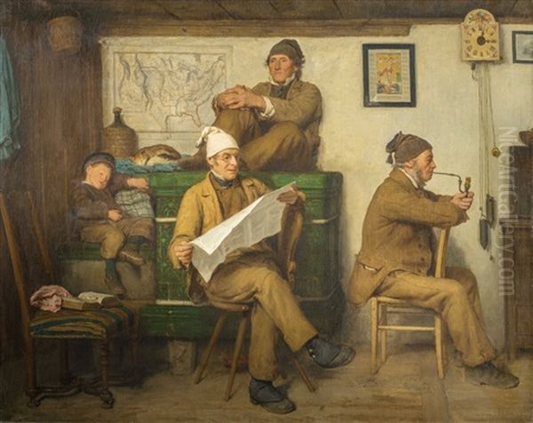 Die Bauern Und Die Zeitung Oil Painting by Albert Anker