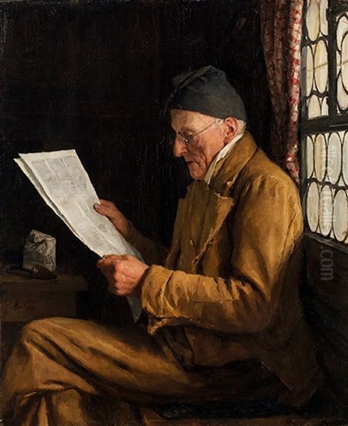 Zeitung Lesender Bauer Am Fenster Ii - Le Liseur Ii Oil Painting by Albert Anker