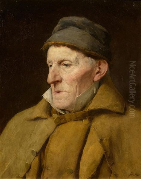 Head And Shoulders Portrait Of An Old Farmer (jean-jacques Kuffer) Oil Painting by Albert Anker