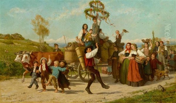 Das Winzerfest (the Wine Festival) Oil Painting by Albert Anker