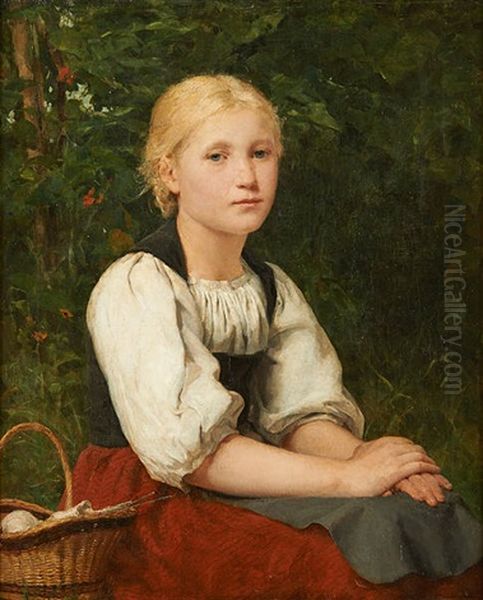 Fille Reveuse Assise Dans Un Sous-bois Oil Painting by Albert Anker