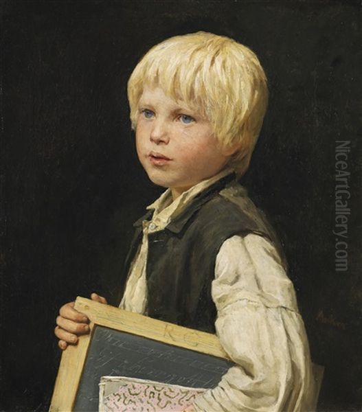 Schulknabe Oil Painting by Albert Anker